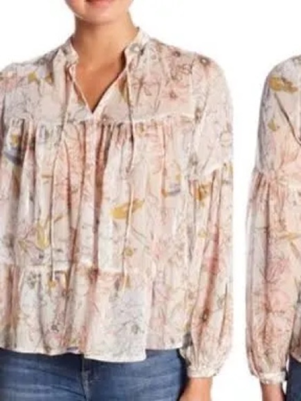 Lucky Brand Cream Floral Peasant Blouse with Yellow & Pink Accents